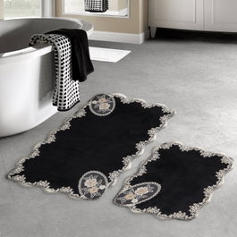 Mijölnir Juego de 2 Alfombrillas de Baño Negro y Blanco